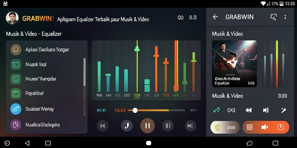 Antarmuka GRABWIN menampilkan kontrol equalizer canggih.