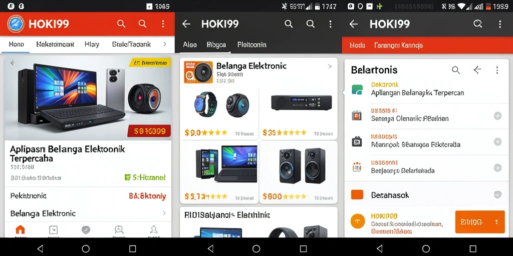 Antarmuka aplikasi HOKI99 yang menampilkan produk elektronik.