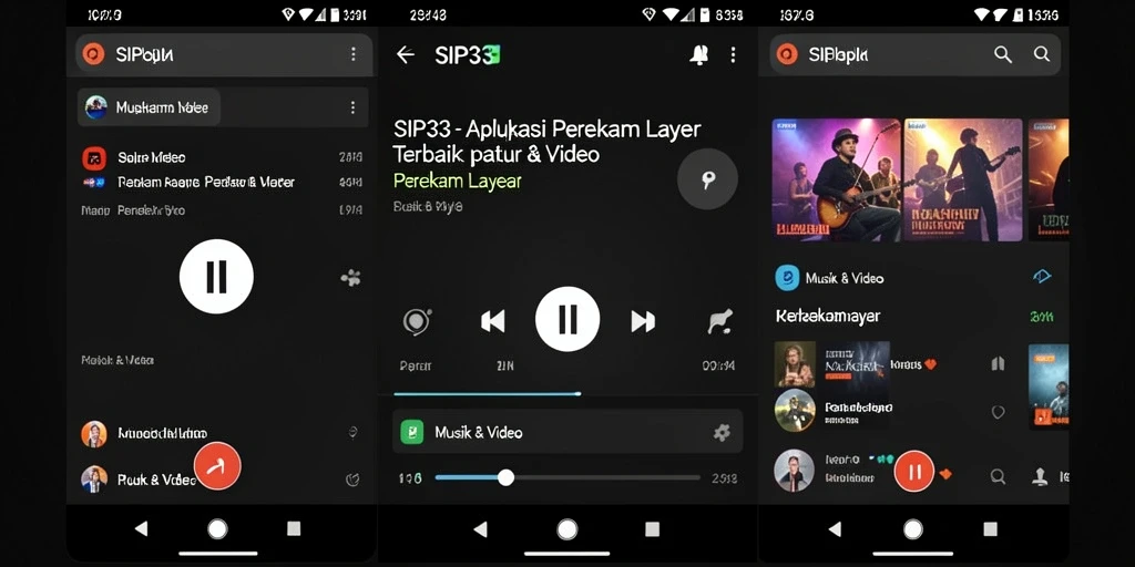 Tampilan antarmuka SIP33 saat merekam layar dengan opsi perekaman yang lengkap.