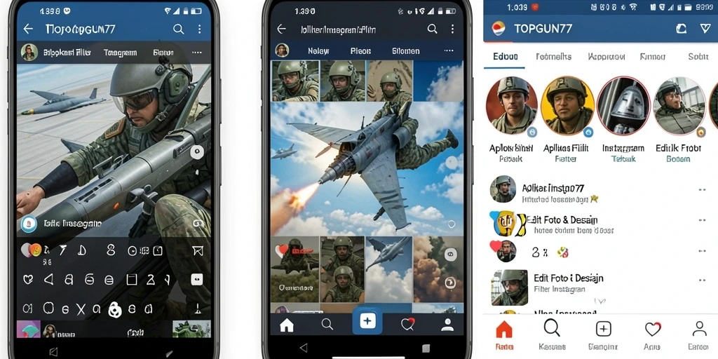 Tampilan antarmuka utama TOPGUN77 dengan berbagai pilihan filter Instagram.